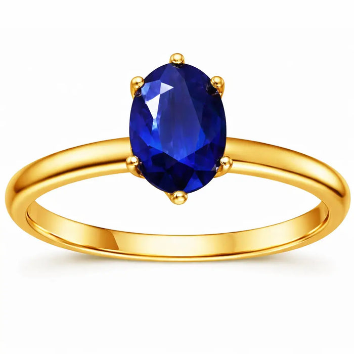 1.00 Ct Oval Blue Sapphire Prong 22k Gold Vermeil Solitaire Engagement Ring by Fine Color Jewels