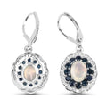 1.00 Ct Oval White Ethiopian Opal Prong Silver Floral Dangle Earrings by Fine Color Jewels