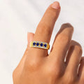1.00 Ct Round Blue Sapphire Prong 22k Gold Vermeil 3Row Eternity Band Ring by Fine Color Jewels