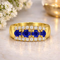 1.00 Ct Round Blue Sapphire Prong 22k Gold Vermeil 3Row Eternity Band Ring by Fine Color Jewels