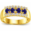 1.00 Ct Round Blue Sapphire Prong 22k Gold Vermeil 3Row Eternity Band Ring