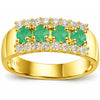 1.00 Ct Round Green Emerald Prong 22K Gold Vermeil 3 Row Eternity Band Ring