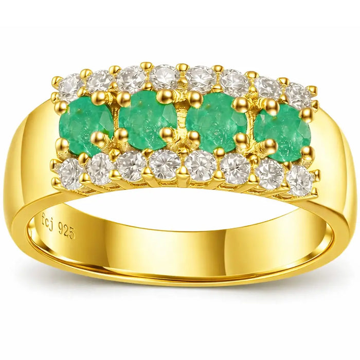 1.00 Ct Round Green Emerald Prong 22K Gold Vermeil 3 Row Eternity Band Ring by Fine Color Jewels