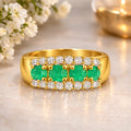 1.00 Ct Round Green Emerald Prong 22K Gold Vermeil 3 Row Eternity Band Ring by Fine Color Jewels