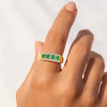 1.00 Ct Round Green Emerald Prong 22K Gold Vermeil 3 Row Eternity Band Ring by Fine Color Jewels