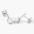 1.00 Ct Round White Ethiopian Opal & Lab Diamond Prong Silver Dangle Earrings by Fine Color Jewels