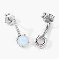 1.00 Ct Round White Ethiopian Opal & Lab Diamond Prong Silver Dangle Earrings by Fine Color Jewels