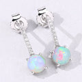 1.00 Ct Round White Ethiopian Opal & Lab Diamond Prong Silver Dangle Earrings by Fine Color Jewels