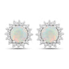 1.00 Ct Round White Ethiopian Opal & Lab Diamond Prong Silver Halo Stud Earrings