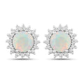1.00 Ct Round White Ethiopian Opal & Lab Diamond Prong Silver Halo Stud Earrings by Fine Color Jewels