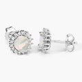 1.00 Ct Round White Ethiopian Opal & Lab Diamond Prong Silver Halo Stud Earrings by Fine Color Jewels