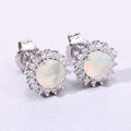 1.00 Ct Round White Ethiopian Opal & Lab Diamond Prong Silver Halo Stud Earrings by Fine Color Jewels