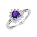1.01 Ct Heart Purple Amethyst and White Topaz Prong Silver Halo Engagement Ring by Fine Color Jewels