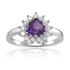 1.01 Ct Heart Purple Amethyst and White Topaz Prong Silver Halo Engagement Ring