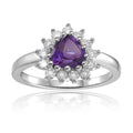 1.01 Ct Heart Purple Amethyst and White Topaz Prong Silver Halo Engagement Ring by Fine Color Jewels