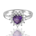 1.01 Ct Heart Purple Amethyst and White Topaz Prong Silver Halo Engagement Ring by Fine Color Jewels
