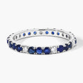 1.01 Ct Round Blue Sapphire and Lab Diamond Prong Silver Eternity Band Ring by Fine Color Jewels