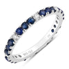 1.01 Ct Round Blue Sapphire and Lab Diamond Prong Silver Eternity Band Ring