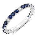 1.01 Ct Round Blue Sapphire and Lab Diamond Prong Silver Eternity Band Ring by Fine Color Jewels