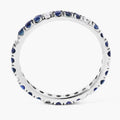 1.01 Ct Round Blue Sapphire and Lab Diamond Prong Silver Eternity Band Ring by Fine Color Jewels