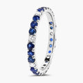 1.01 Ct Round Blue Sapphire and Lab Diamond Prong Silver Eternity Band Ring by Fine Color Jewels