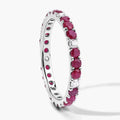 1.01 Ct Round Pink Mozambique Ruby and Lab Diamond Prong Silver Eternity Band Ring by Fine Color Jewels
