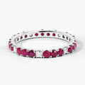 1.01 Ct Round Pink Mozambique Ruby and Lab Diamond Prong Silver Eternity Band Ring by Fine Color Jewels