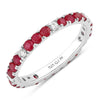1.01 Ct Round Pink Mozambique Ruby and Lab Diamond Prong Silver Eternity Band Ring