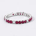 1.01 Ct Round Pink Mozambique Ruby and Lab Diamond Prong Silver Eternity Band Ring by Fine Color Jewels