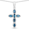 1.02 Ct Marquise London Blue Topaz Prong Silver Cross Pendant Necklace by Fine Color Jewels