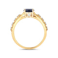 1.03 Ct Round Blue Sapphire & Diamond Prong 10k Gold Bridge Engagement Ring by Fine Color Jewels