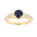 1.03 Ct Round Blue Sapphire & Diamond Prong 10k Gold Bridge Engagement Ring by Fine Color Jewels