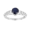 1.03 Ct Round Blue Sapphire & Diamond Prong 10k Gold Bridge Engagement Ring