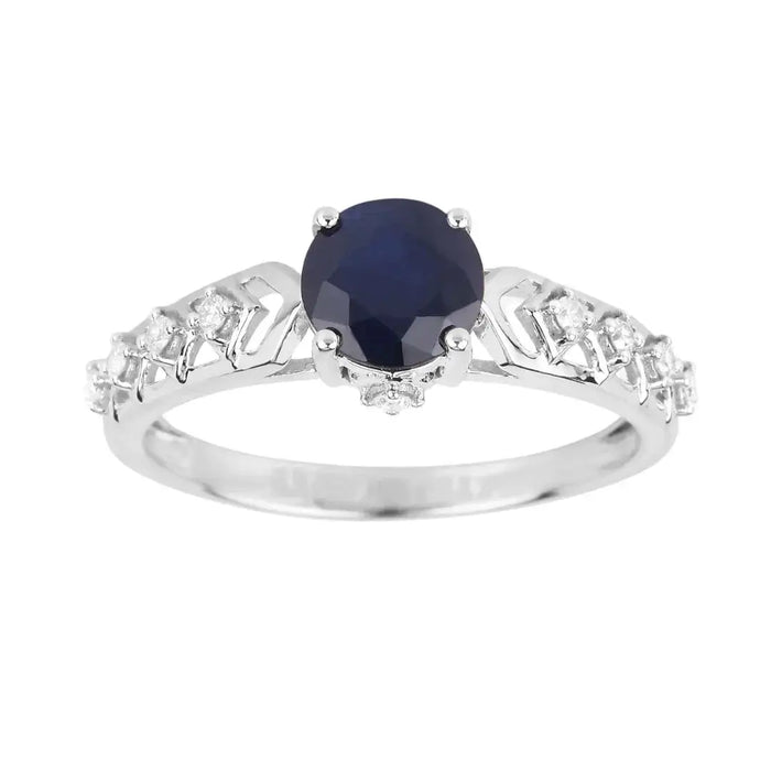 1.03 Ct Round Blue Sapphire & Diamond Prong 10k Gold Bridge Engagement Ring by Fine Color Jewels