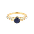 1.03 Ct Round Blue Sapphire & Diamond Prong 10k Gold Bridge Engagement Ring by Fine Color Jewels