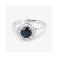 1.03 Ct Round Blue Sapphire & Lab Grown Diamond Prong 10K Gold Bridge Halo Ring by Fine Color Jewels