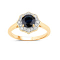 1.03 Ct Round Blue Sapphire & Lab Grown Diamond Prong 10K Gold Bridge Halo Ring by Fine Color Jewels