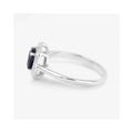 1.03 Ct Round Blue Sapphire & Lab Grown Diamond Prong 10K Gold Bridge Halo Ring by Fine Color Jewels