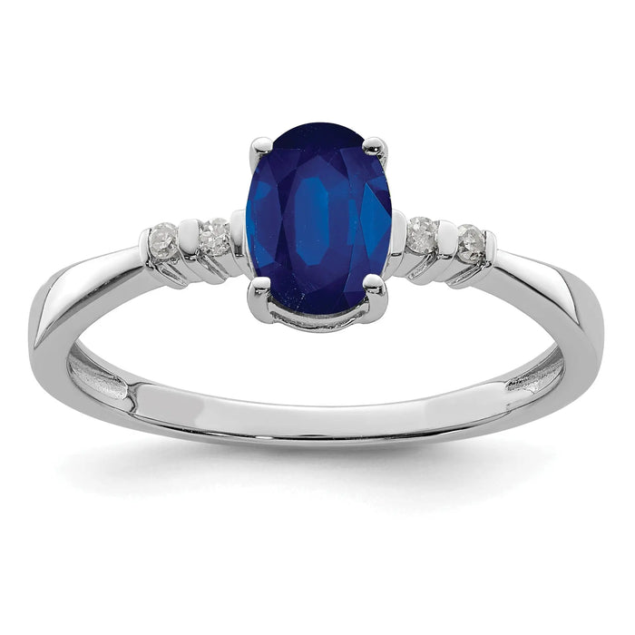 1.04 Ct Oval Blue Sapphire & Diamond Prong Rhodium Over Silver Five Stone Ring by Fine Color Jewels