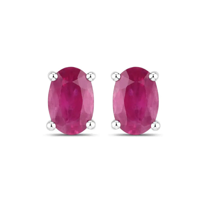 1.04 Ct Oval Pink Ruby Prong 10K Gold Stud Earrings by Fine Color Jewels