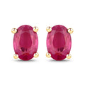 1.04 Ct Oval Pink Ruby Prong 10K Gold Stud Earrings by Fine Color Jewels