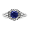 1.05 Ct Created Sapphire & Diamond Prong Rhodium-Plated Sterling Silver Halo Ring by Fine Color Jewels