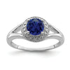 1.05 Ct Created Sapphire & Diamond Prong Rhodium-Plated Sterling Silver Halo Ring