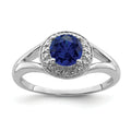 1.05 Ct Created Sapphire & Diamond Prong Rhodium-Plated Sterling Silver Halo Ring by Fine Color Jewels