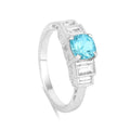 1.05 Ct Cushion Blue Natural Paraiba Apatite Prong Rhodium Plated Sterling Silver Baguette Accents Five Stone Ring by Fine Color Jewels