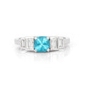 1.05 Ct Cushion Blue Natural Paraiba Apatite Prong Rhodium Plated Sterling Silver Baguette Accents Five Stone Ring by Fine Color Jewels