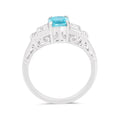 1.05 Ct Cushion Blue Natural Paraiba Apatite Prong Rhodium Plated Sterling Silver Baguette Accents Five Stone Ring by Fine Color Jewels
