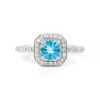 1.05 Ct Cushion Natural Blue Paraiba Apatite Pave Rhodium Plated Silver Halo Ring
