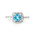 1.05 Ct Cushion Natural Blue Paraiba Apatite Pave Rhodium Plated Silver Halo Ring by Fine Color Jewels