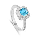 1.05 Ct Cushion Natural Blue Paraiba Apatite Pave Rhodium Plated Silver Halo Ring by Fine Color Jewels